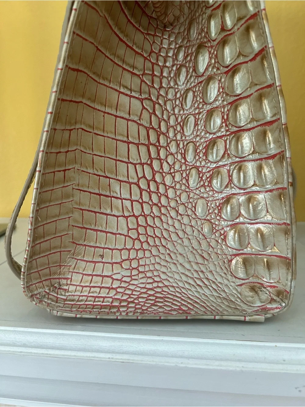 Brahmin Caroline Satchel Sunkiss Melbourne Croc Embossed Leather NWT old money